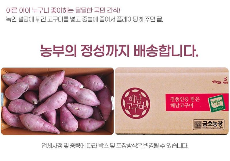 초록미소 금호농장님의 장터 판매 상품 [해남 친환경 무농약 세척 꿀고구마 베니하루카 3kg 5kg 10kg 판매합니다.] 첨부 사진