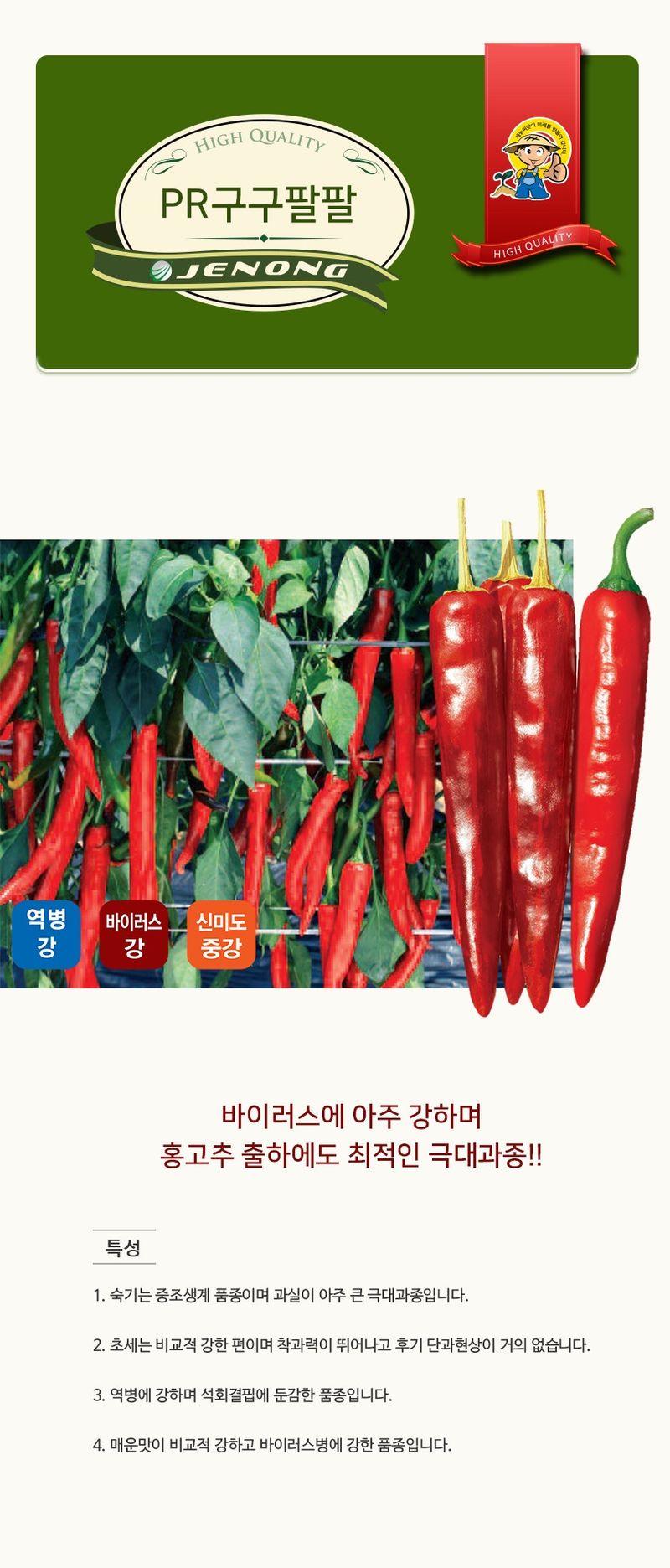 자재스토어님의 장터 판매 상품 [구구팔팔 고추 종자 씨앗 1200립 다수확 바이러스 칼라병 탄저병 역병 제농 삼성종묘 ] 첨부 사진