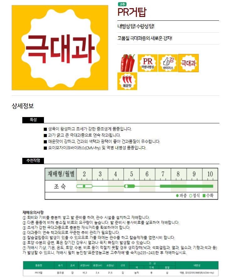 자재스토어님의 장터 판매 상품 [PR거탑 고추씨앗 1200립 극대과 탄저병 칼라병 예방 다수확 바이러스 고추종자 농우] 첨부 사진