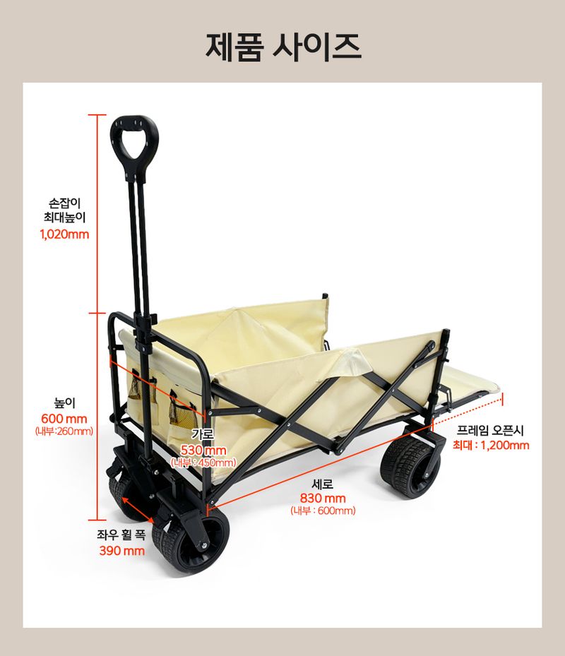 유니즈님의 장터 판매 상품 [손수레 접이식웨건 트롤리 최대하중 100KG 폴딩웨건 캠핑웨건 카트 캠핑카트 장바구니 접이식카트] 첨부 사진