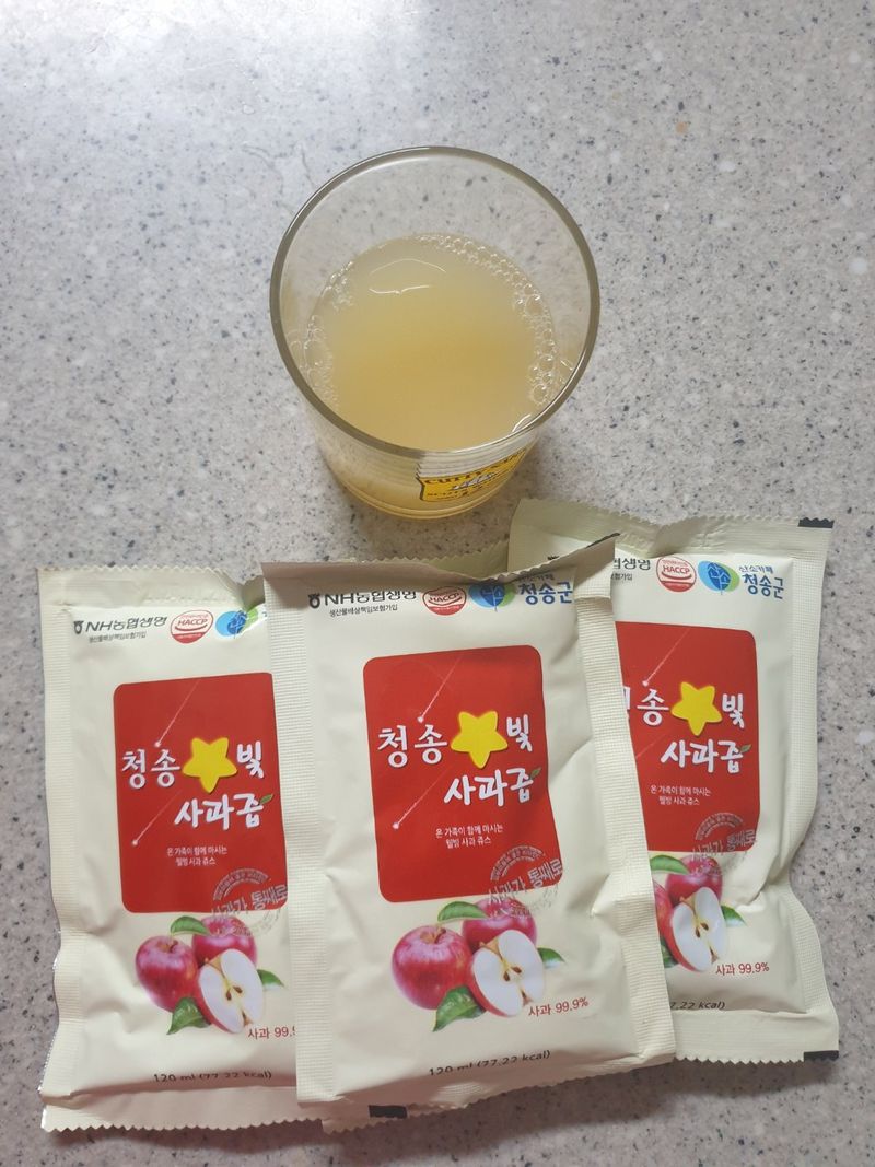 장터 상품 [농장직송 청송꿀 사과즙 저온착즙 생즙(1포120ml)50개 1박스] 썸네일