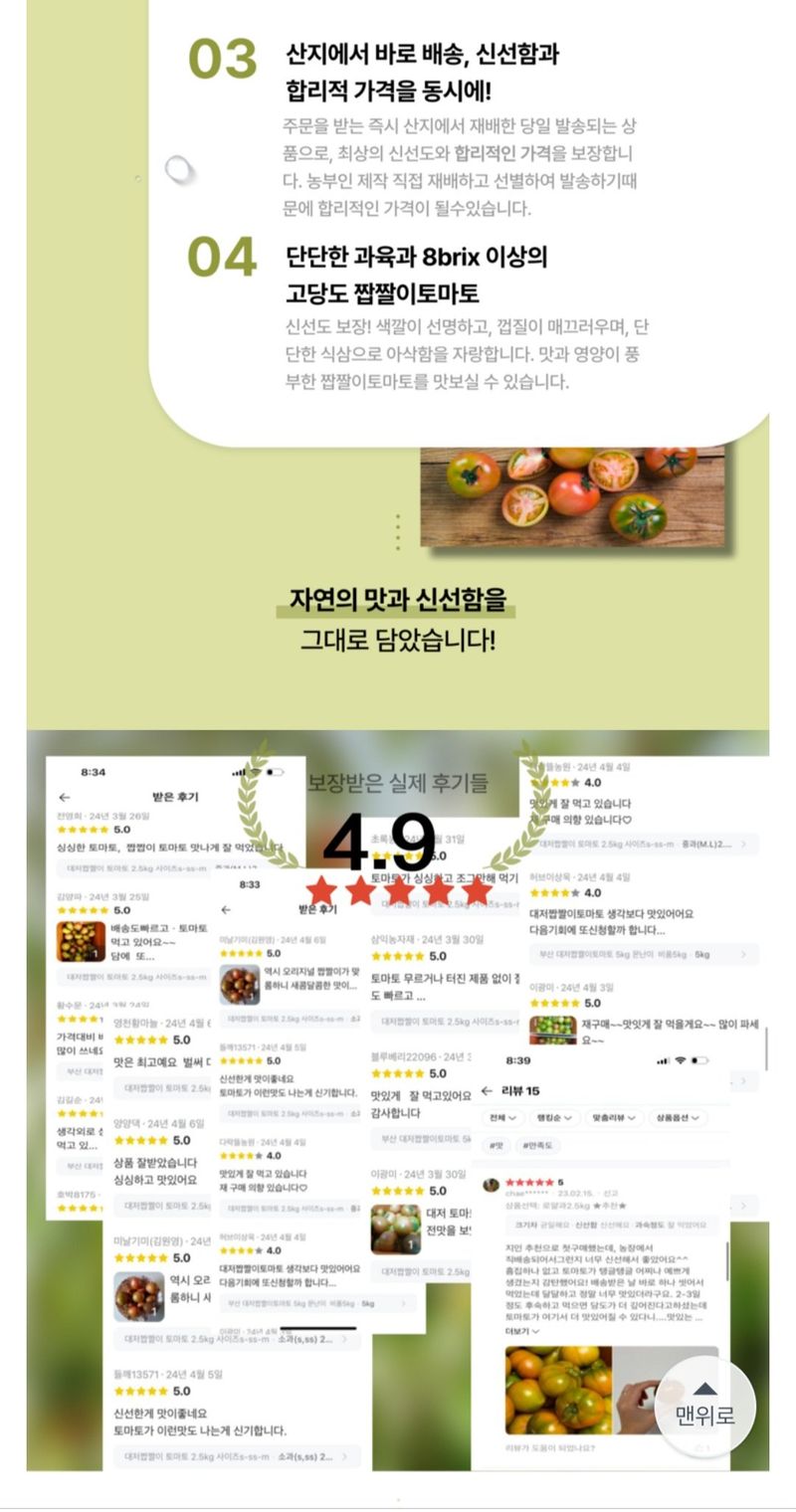 정길영님의 장터 판매 상품 [대저 짭짤이 토마토 소과 S 중과 M 대과L] 첨부 사진