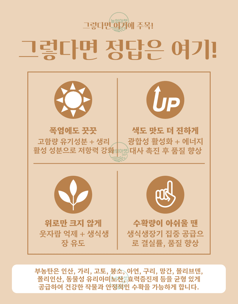 농업마켓365님의 장터 판매 상품 [농업마켓365 융전 부농탄 액제 500ml 도장억제제 웃자람경감제 착색 당도 비대 밑거름 웃거름 기비 추비 사과] 첨부 사진