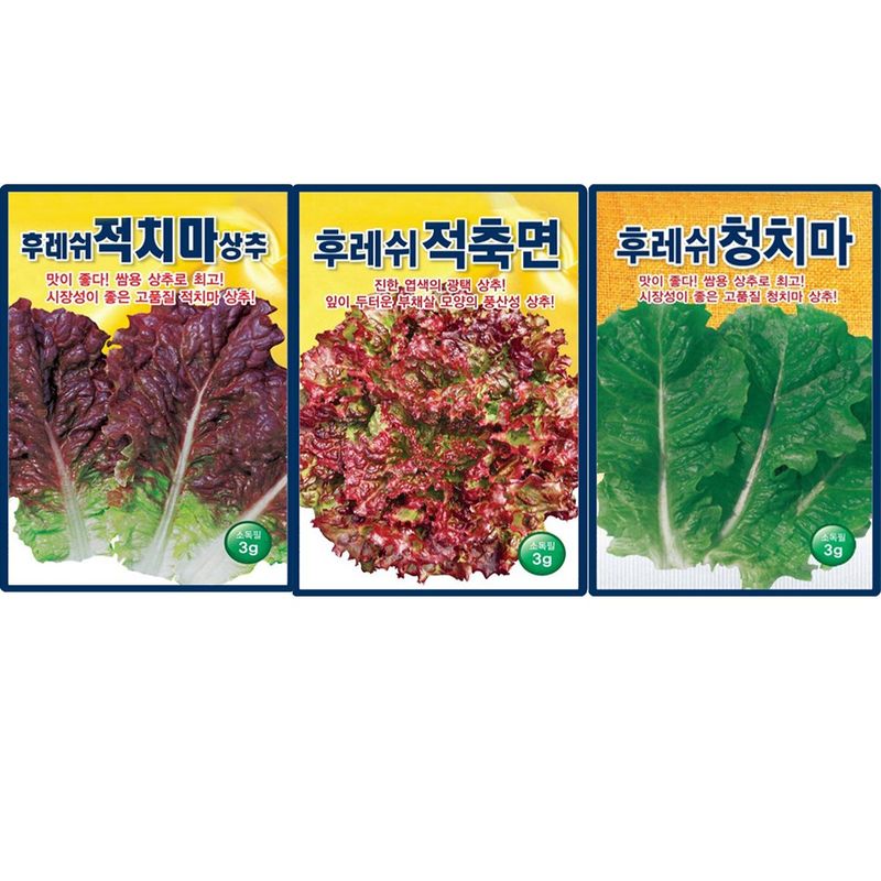 장터 상품 [후레쉬 적치마3g 청치마3g 적축면3g 상추씨앗 3종세트 키우기 쉬운 채소 상추씨 가성비 세트] 썸네일