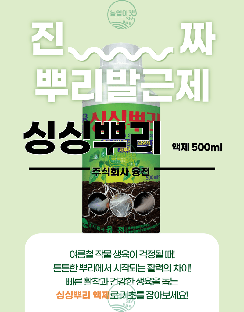 농업마켓365님의 장터 판매 상품 [농업마켓365 융전 싱싱뿌리 액제 500ml 뿌리발근제 뿌리활력 아미노산 새뿌리발달 염류장해 토양개량 육묘 텃밭 ] 첨부 사진