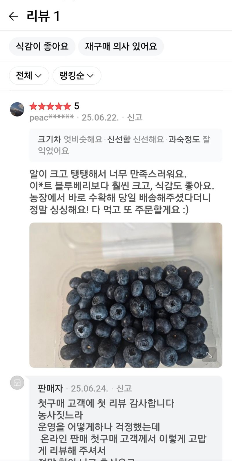 하동베리굿베리팜님의 장터 판매 상품 [국내산 생과 블루베리1kg] 첨부 사진