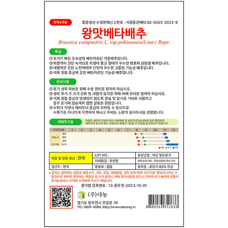 주주씨앗님의 장터 판매 상품 [[다농] 왕맛베타배추 300립 배추씨앗 종자 김장배추 항암배추] 첨부 사진