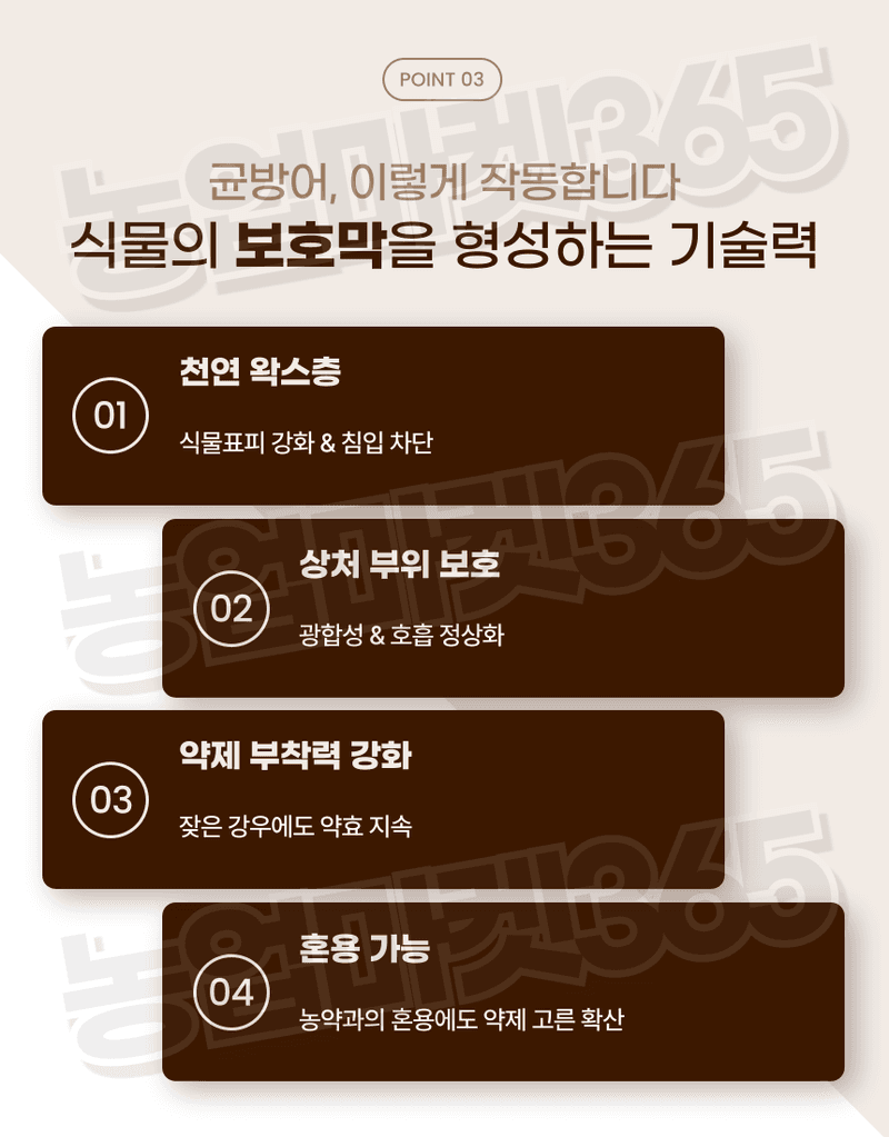 농업마켓365님의 장터 판매 상품 [농업마켓365 융전 균방어 액제 500ml 남아프리카 천연왁스 식물보호 약제부착 외부침입저항 식물표피보호 거품제거] 첨부 사진