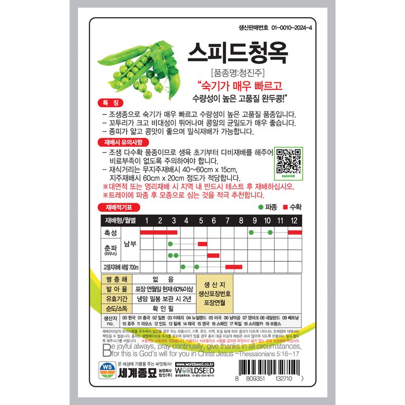 주주씨앗님의 장터 판매 상품 [[세계] 스피드청옥 완두콩 40g 완두콩 씨앗] 첨부 사진