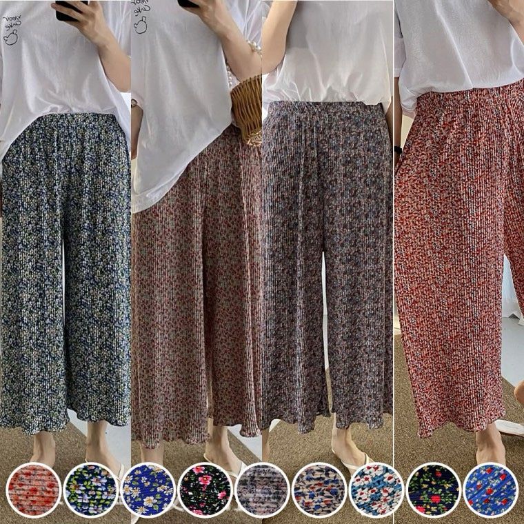 장터 상품 [꽃무늬 플리츠팬츠 여름 몸빼 냉장고바지 꽃무늬바지 통넓은 여름바지] 썸네일