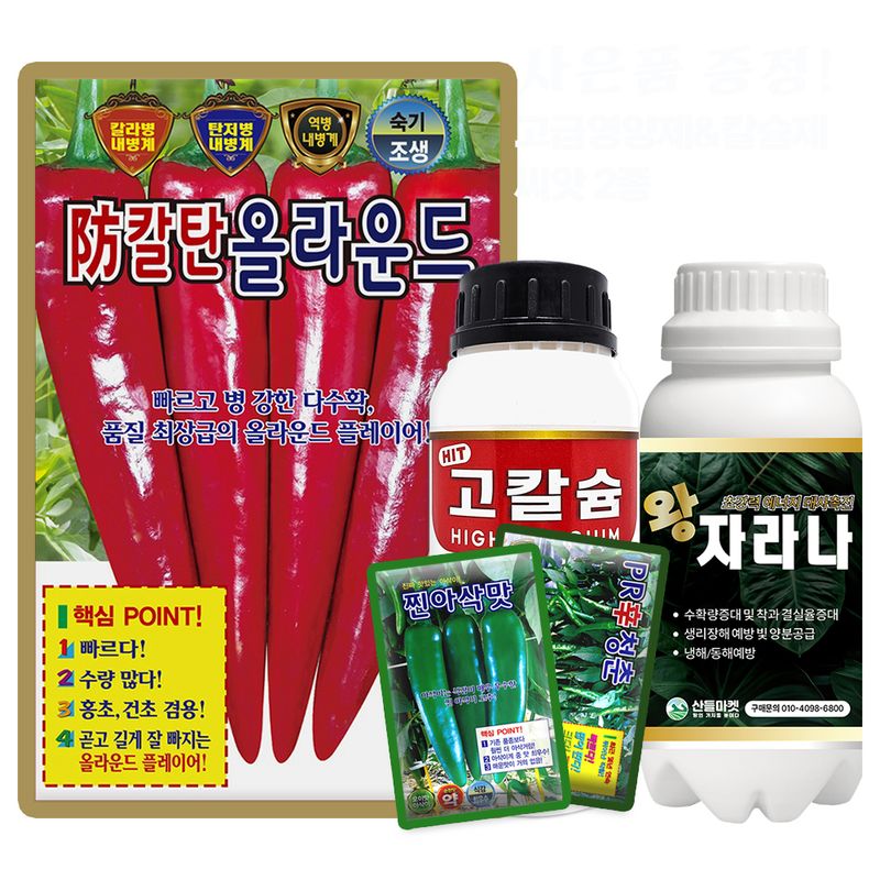 장터 상품 [방칼탄올라운드 고추 씨앗 1200립 복합내병계 조생종 홍초 건초 고추 종자] 썸네일