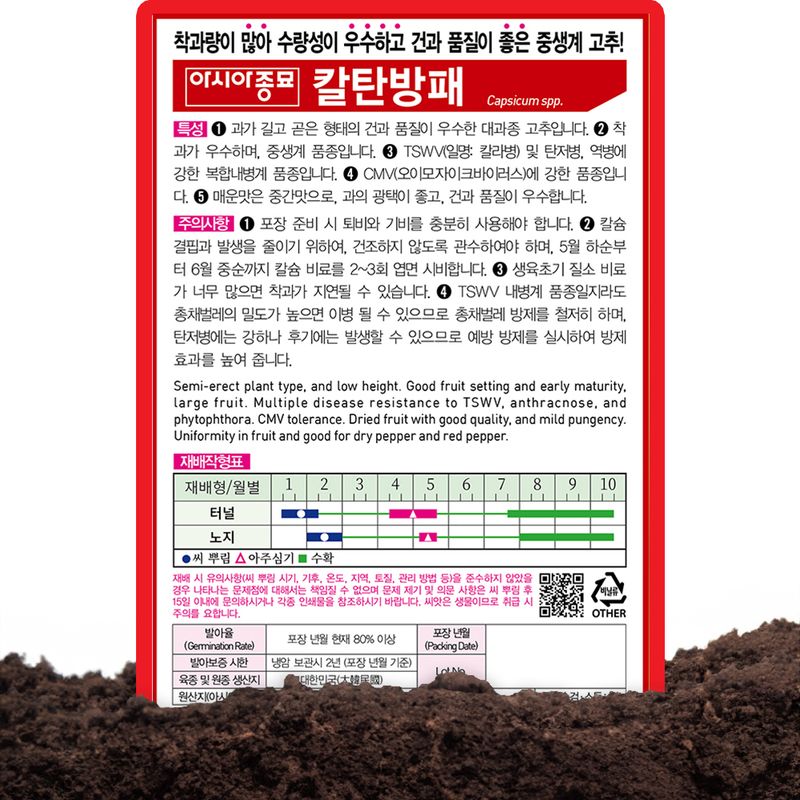 산들마켓,씨앗마켓님의 장터 판매 상품 [산들마켓 칼탄방패 고추 씨앗 1200립 중간매운맛 복합내병계 중생계 대과종 고추씨 종자] 첨부 사진