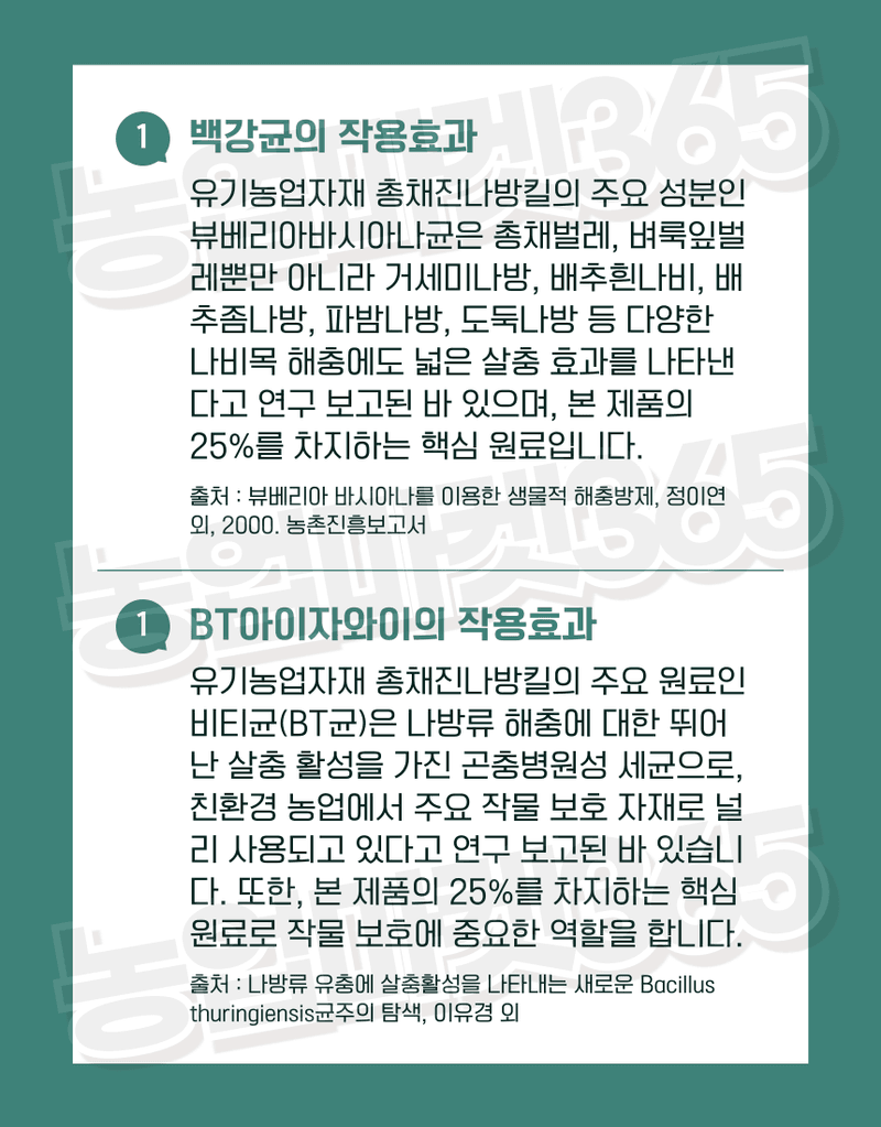 농업마켓365님의 장터 판매 상품 [농업마켓365 융전 총채진나방킬 수화제 100g 유기농업자재 병해충 친환경 총채벌레 나방벌레 진딧물 살충 비티균 ] 첨부 사진