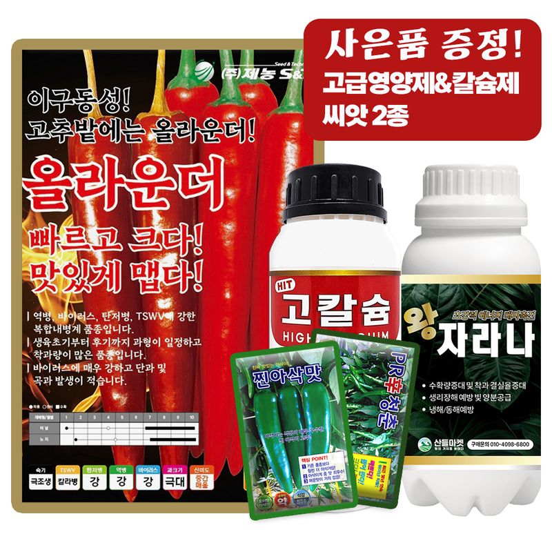 산들마켓,씨앗마켓님의 장터 판매 상품 [산들마켓 올라운더 고추씨앗 1200립 역병 탄저병 바이러스 강한 복합내병계 극조생 중간매운맛 고추씨 종자] 첨부 사진