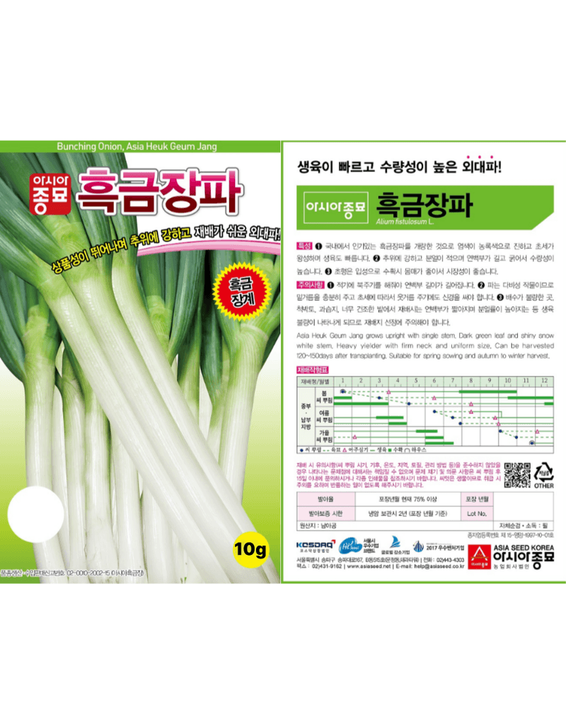 농업마켓365님의 장터 판매 상품 [아시아종묘 대파 흑금대파 10g/80g/400g 씨앗 종자] 첨부 사진