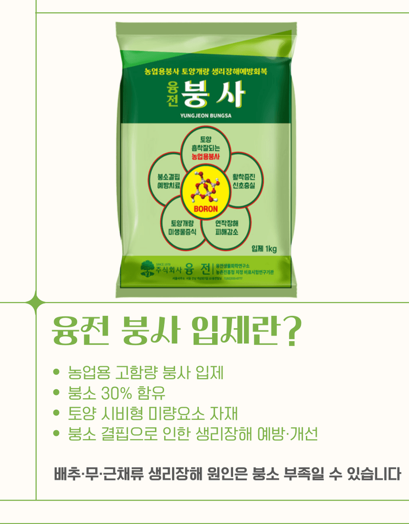 농업마켓365님의 장터 판매 상품 [고함량 붕소 비료 융전 붕사 입제 1kg 붕소 결핍 개선·조피·깨알 증상 예방] 첨부 사진