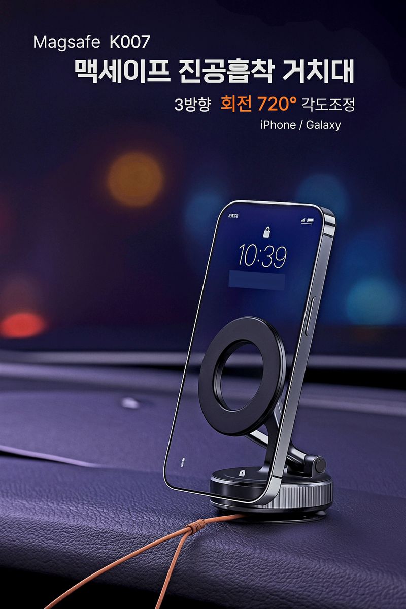 자두14488님의 장터 판매 상품 [ 차량용 핸드폰 거치대 진공흡착 3방향 720도 각도조절 대시보드 핸드폰 태블릿 자석] 첨부 사진
