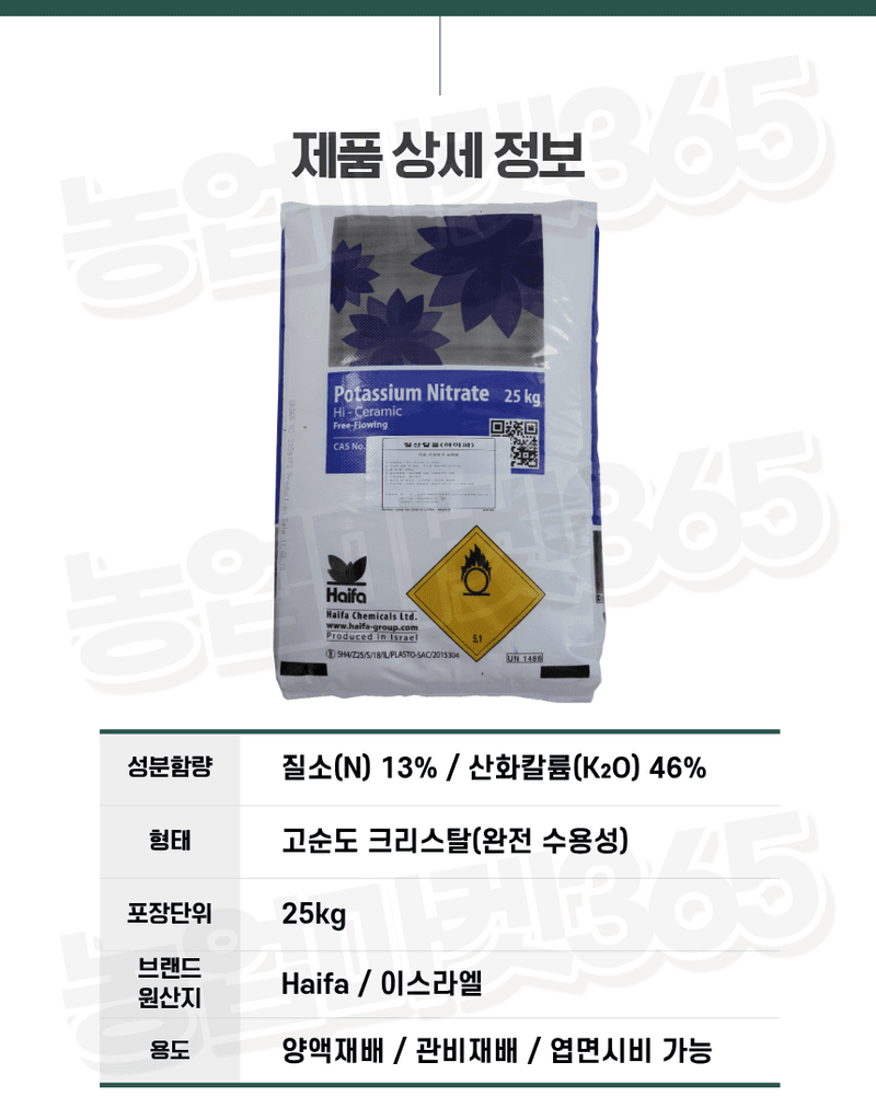 농업마켓365님의 장터 판매 상품 [하이파 이스라엘 프리미엄 질산칼륨 25kg 양액비료 관비용 수용성 비료] 첨부 사진