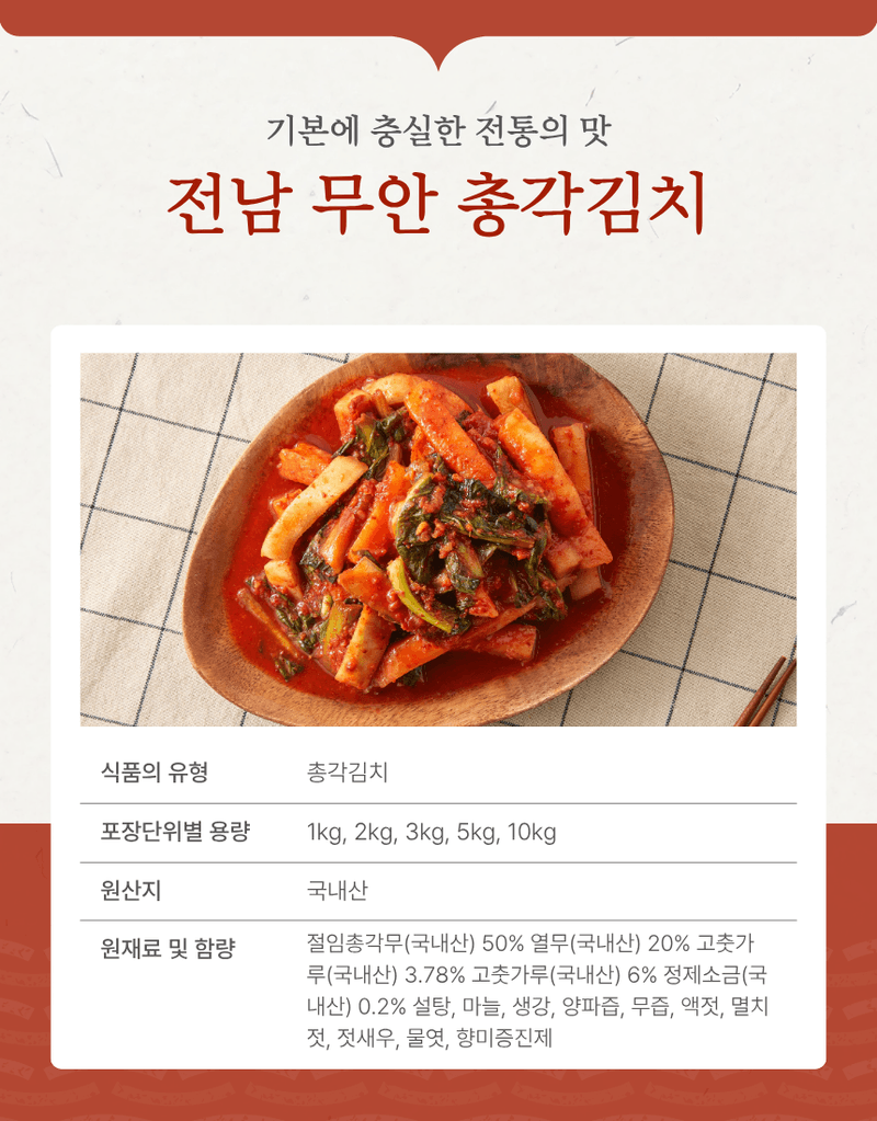과일팩토리님의 장터 판매 상품 [전남 무안 아삭한 식감 국내산 총각김치 HACCP 인증 1kg/2kg/3kg/5kg/10kg] 첨부 사진