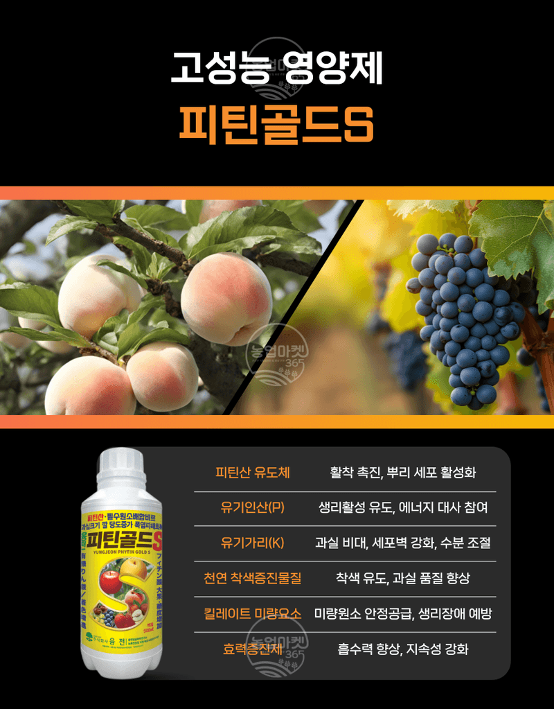 농업마켓365님의 장터 판매 상품 [융전 피틴골드S 액제 1L 피틴산 쌀눈추출물 비대제 당도제 착색제 식물영양제 비료] 첨부 사진