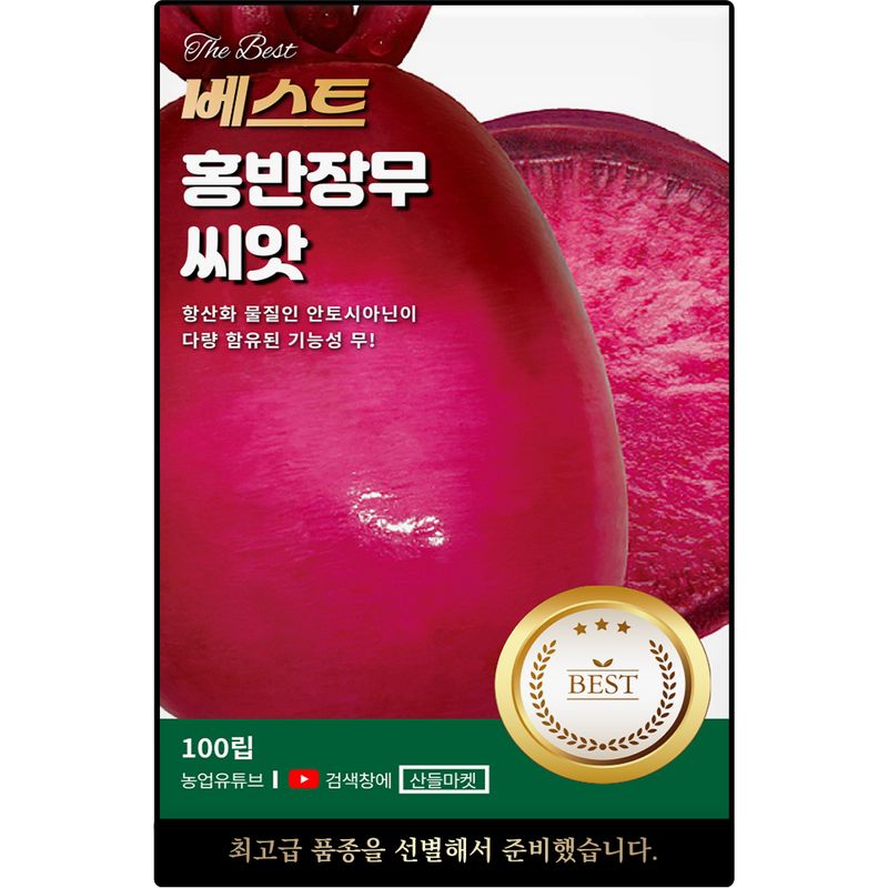 장터 상품 [베스트 홍반장 무 씨앗 100립 항산화 물질 다량 함유된 기능성 자색 적색 무씨 종자] 썸네일