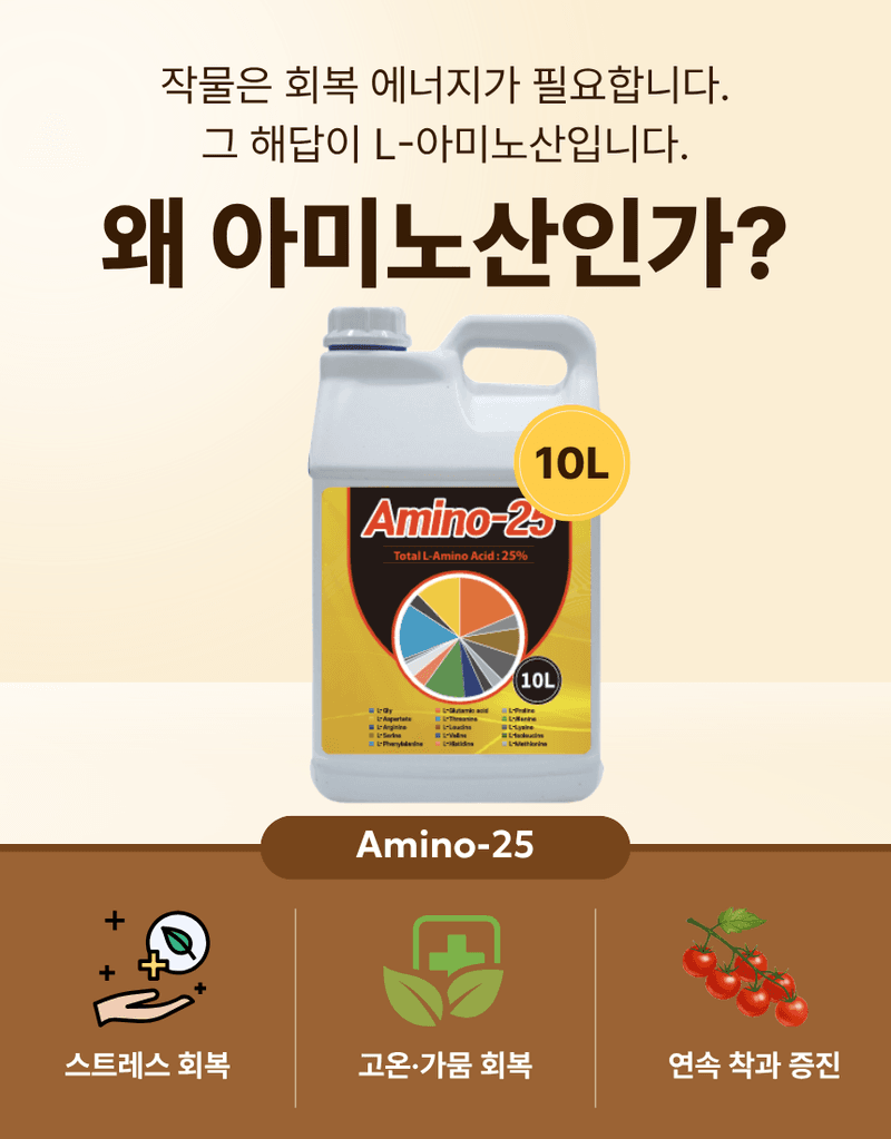 농업마켓365님의 장터 판매 상품 [아미노25 10L 고함량 L-아미노산 25% 프리미엄 생육부스터 식물영양제] 첨부 사진