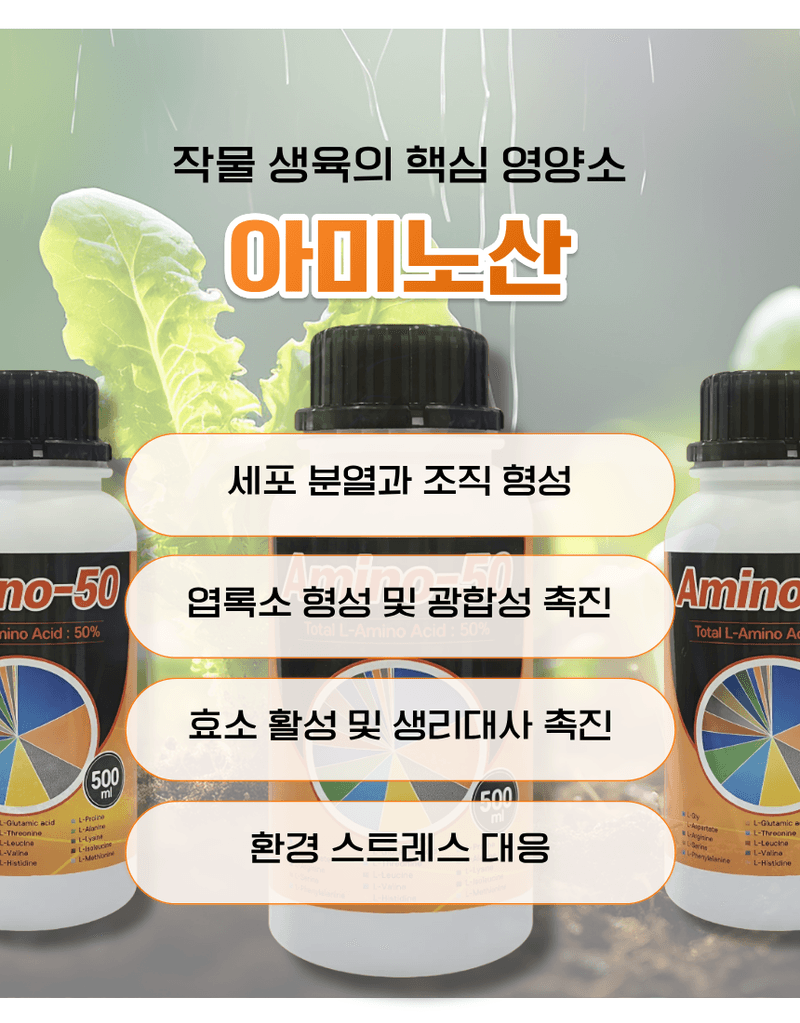농업마켓365님의 장터 판매 상품 [아미노50 500ml 고농축 L-아미노산영양제 식물영양제 생육활력제] 첨부 사진
