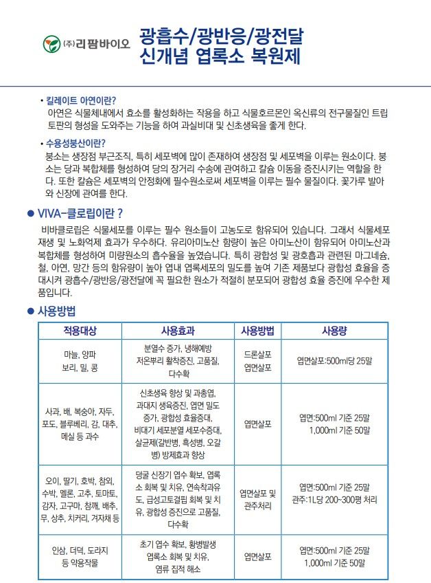 씨앗드림님의 장터 판매 상품 [아미노산 광합성촉진 저온고온염류스트레스 1리터 비바클로립] 첨부 사진