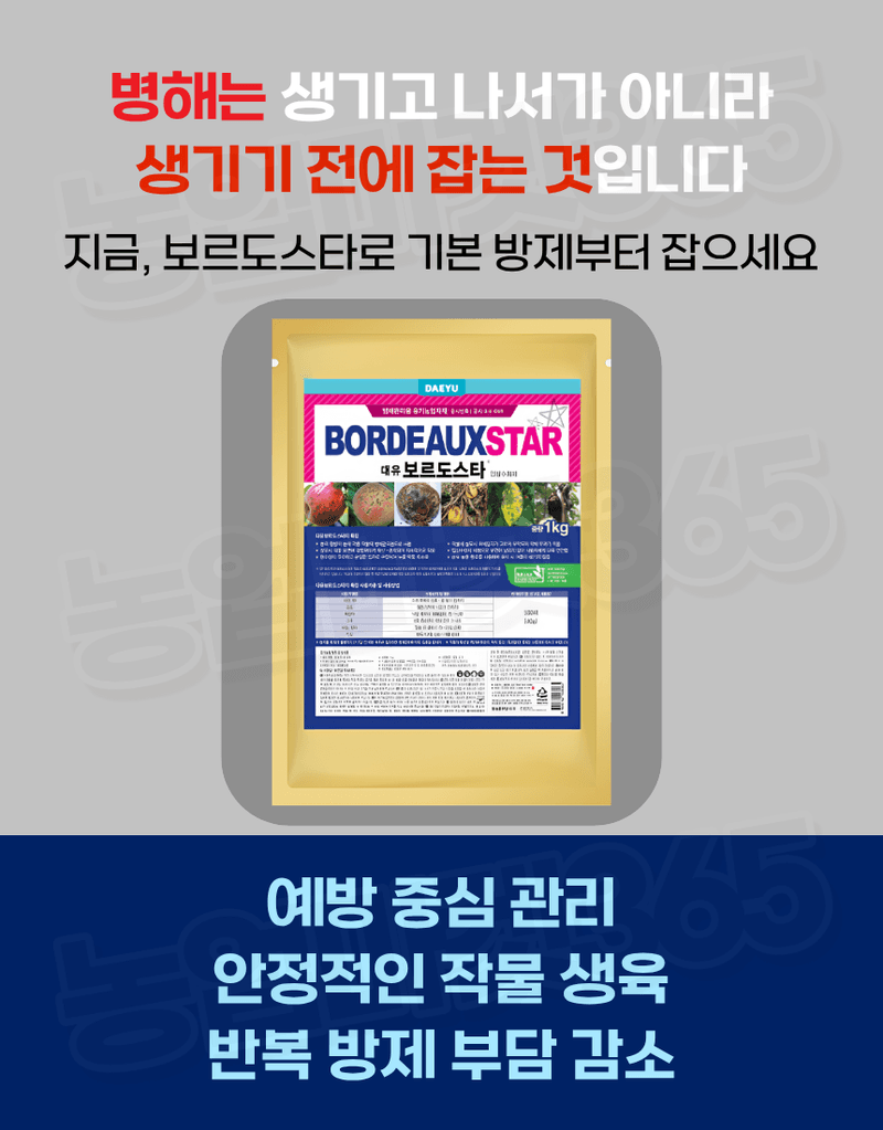 농업마켓365님의 장터 판매 상품 [대유 보르도스타 1KG 입상수화제 동제 보르도 병해관리제 친환경 유기농자재] 첨부 사진
