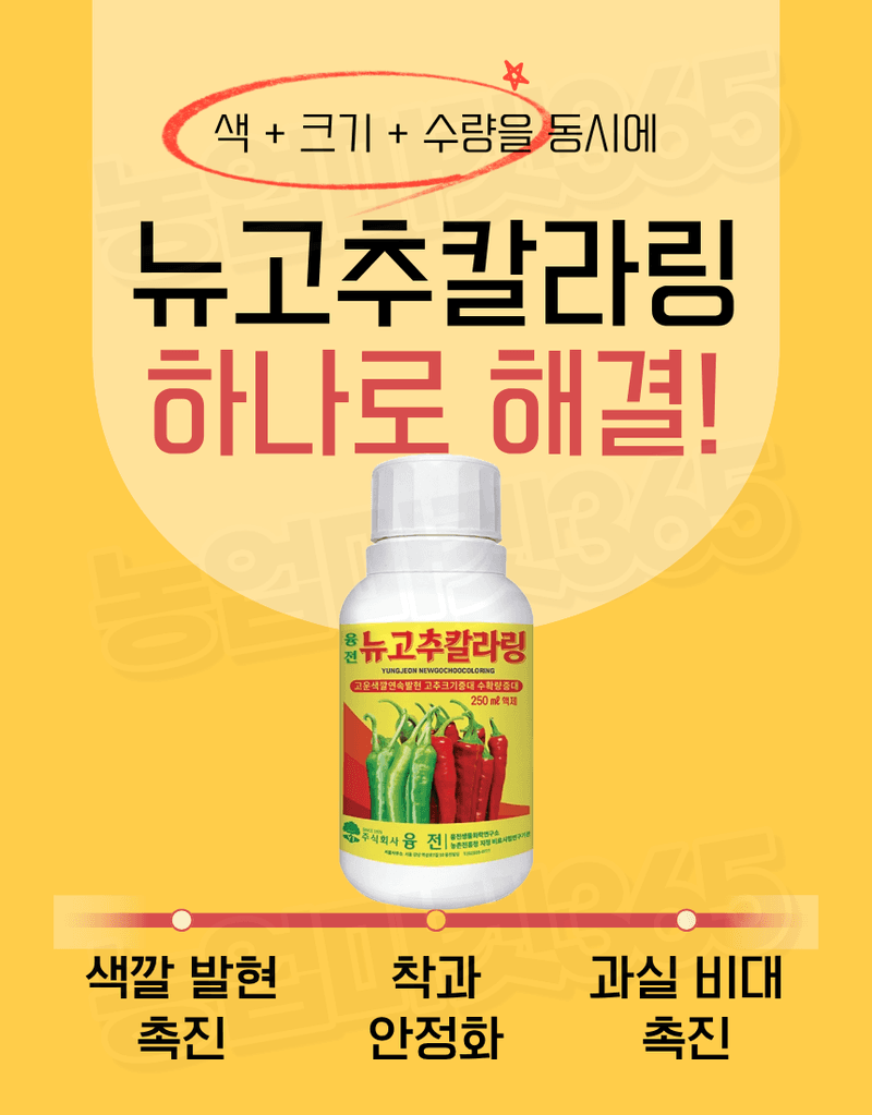 농업마켓365님의 장터 판매 상품 [융전 뉴고추칼라링 액제 250ml 고추 착색증진 착과증가 비대촉진 수확증대제] 첨부 사진