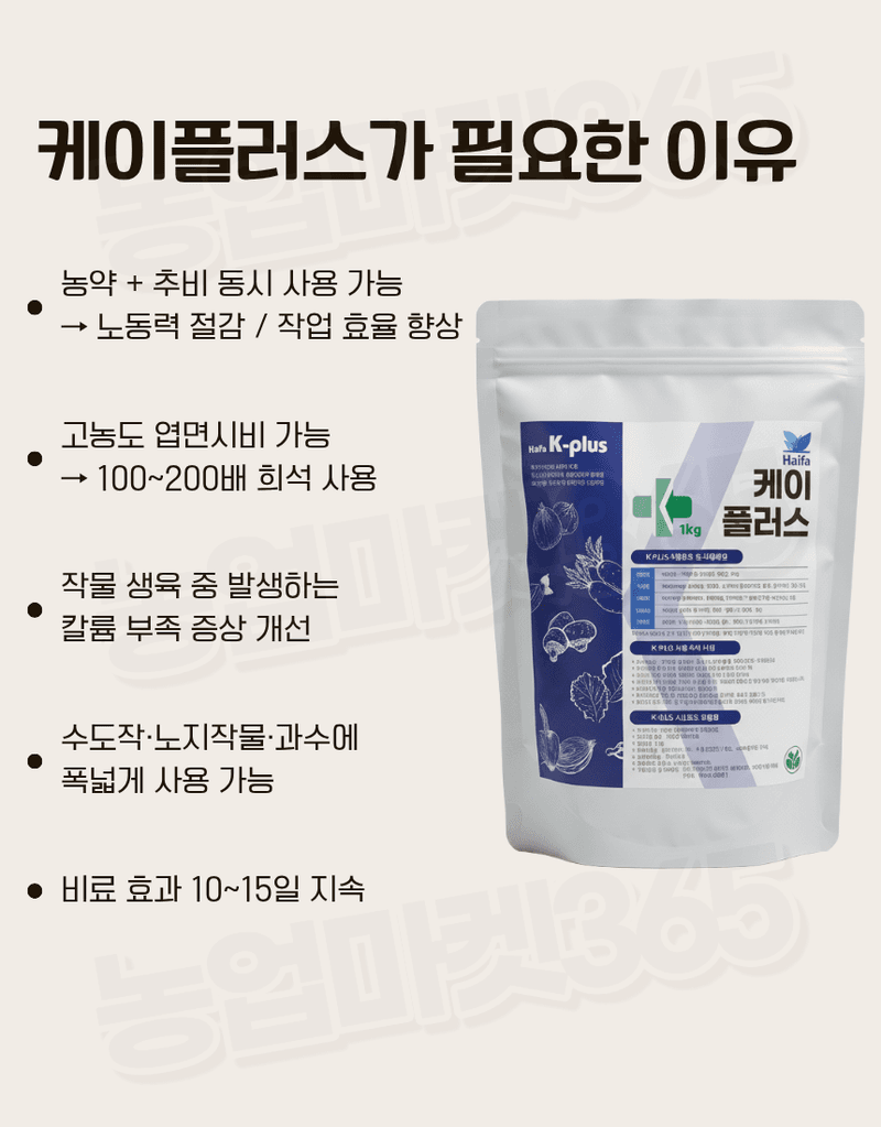 농업마켓365님의 장터 판매 상품 [하이파 케이플러스 1kg 엽면시비 전용비료 엽면시비 흡수강화 식물영양제] 첨부 사진