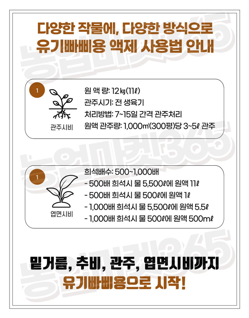 농업마켓365님의 장터 판매 상품 [유기빠삐용 입제 10KG 2포 액제 11L 2통 SET 아미노산 해조추출물 프리미엄 토양개량제 토양관주제] 첨부 사진