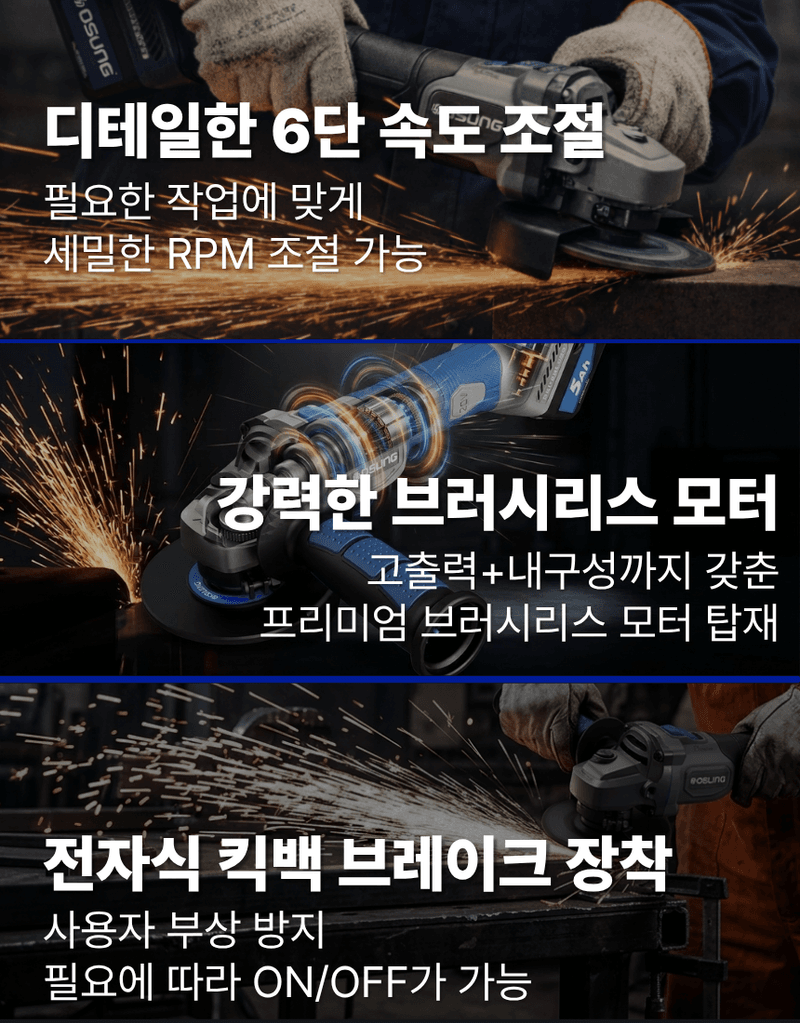 오성오에스씨님의 장터 판매 상품 [오성 20V 충전 무선 전동 125mm 그라인더 핸드 5인치 OCG-2061WL 세트] 첨부 사진