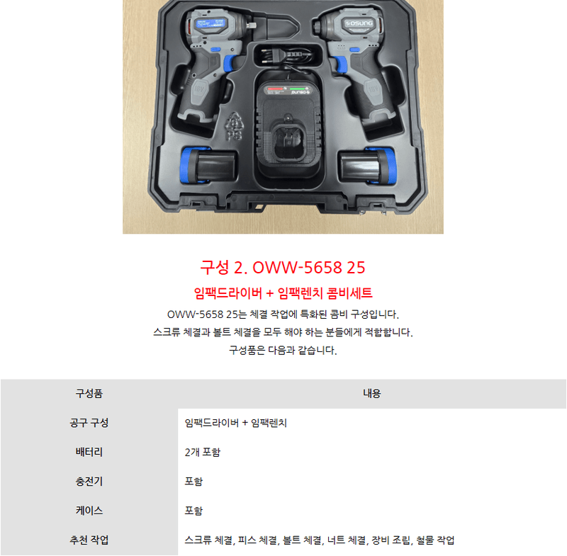 오성오에스씨님의 장터 판매 상품 [오성 16V 충전 전동 건타입 임팩 드라이버 렌치 해머드릴 드라이버 세트 콤비] 첨부 사진