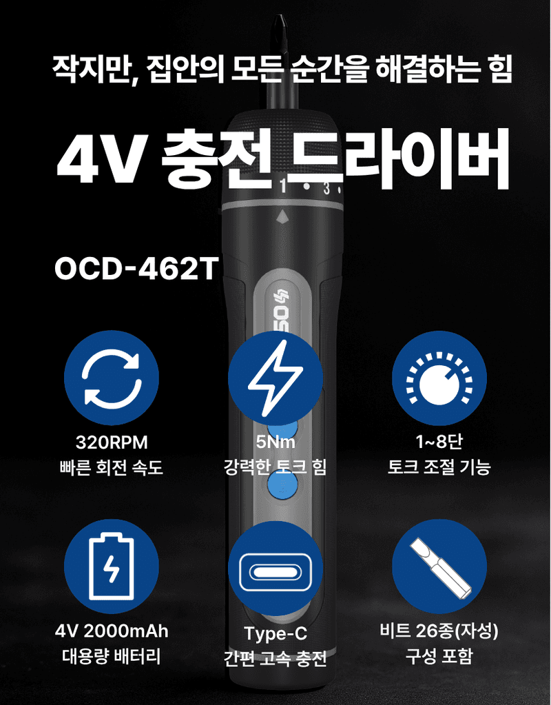 오성오에스씨님의 장터 판매 상품 [오성 4V 충전 전동 스크류 드라이버 드릴 가정용 미니 소형 비트 세트 USB C타입 충전] 첨부 사진