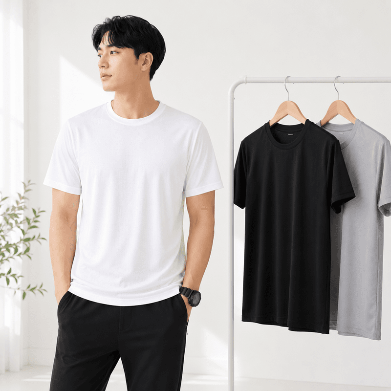 장터 상품 [남자 기능성 반팔티 무지 쿨링 냉감 티셔츠 라운드 운동복 데일리 냉장고 메쉬 상의] 썸네일