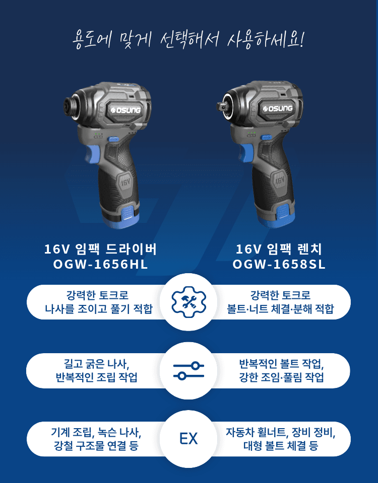 오성오에스씨님의 장터 판매 상품 [오성 16V 충전 전동 건타입 임팩 렌치 OGW-1658SL 브러쉬리스 B1658SL] 첨부 사진