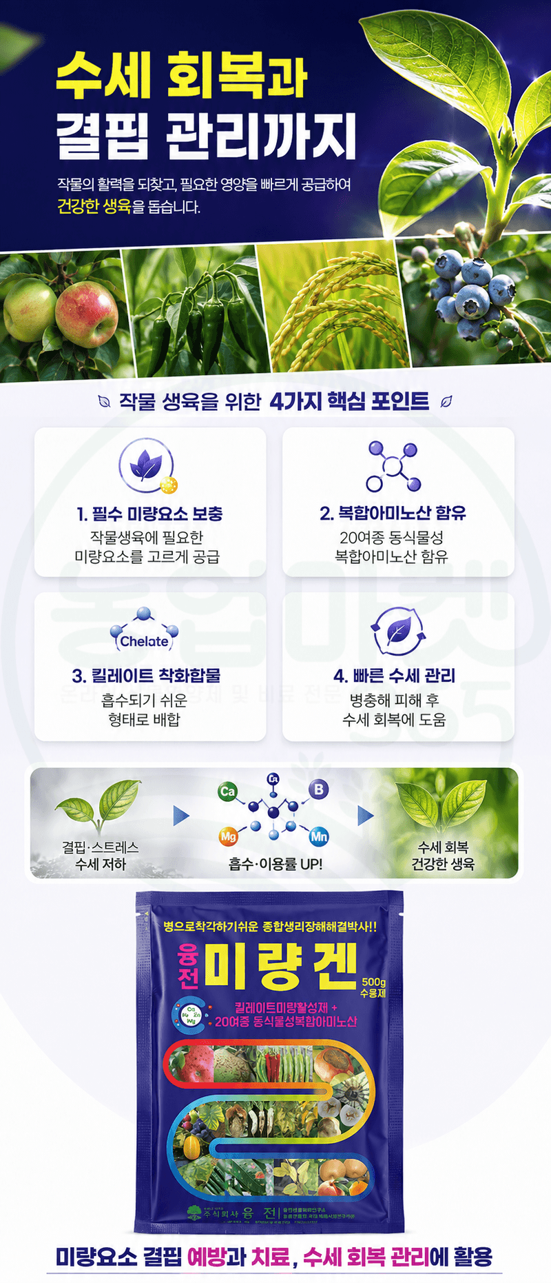 농업마켓365님의 장터 판매 상품 [융전 미량겐 500g 종합 미량요소 복합아미노산 식물영양제 비료] 첨부 사진