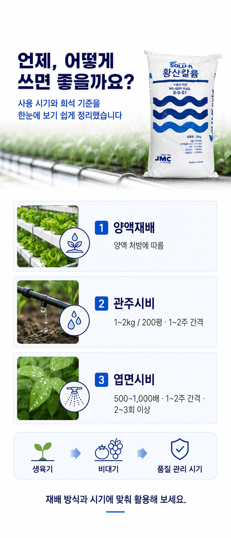 농업마켓365님의 장터 판매 상품 [JMC 황산칼륨 0-0-51 25KG 양액재배 관비재배 수용성비료] 첨부 사진