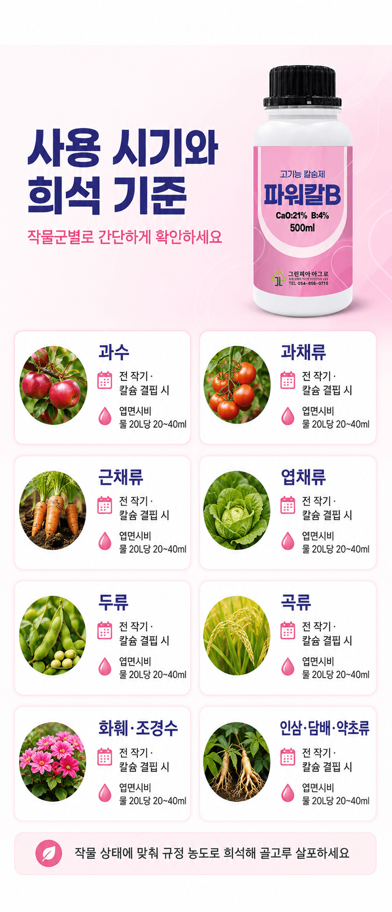 농업마켓365님의 장터 판매 상품 [파워칼B 액제 500ml 칼슘 21% 붕소 4% 식물칼슘제 유기산킬레이트칼슘 식물영양제] 첨부 사진