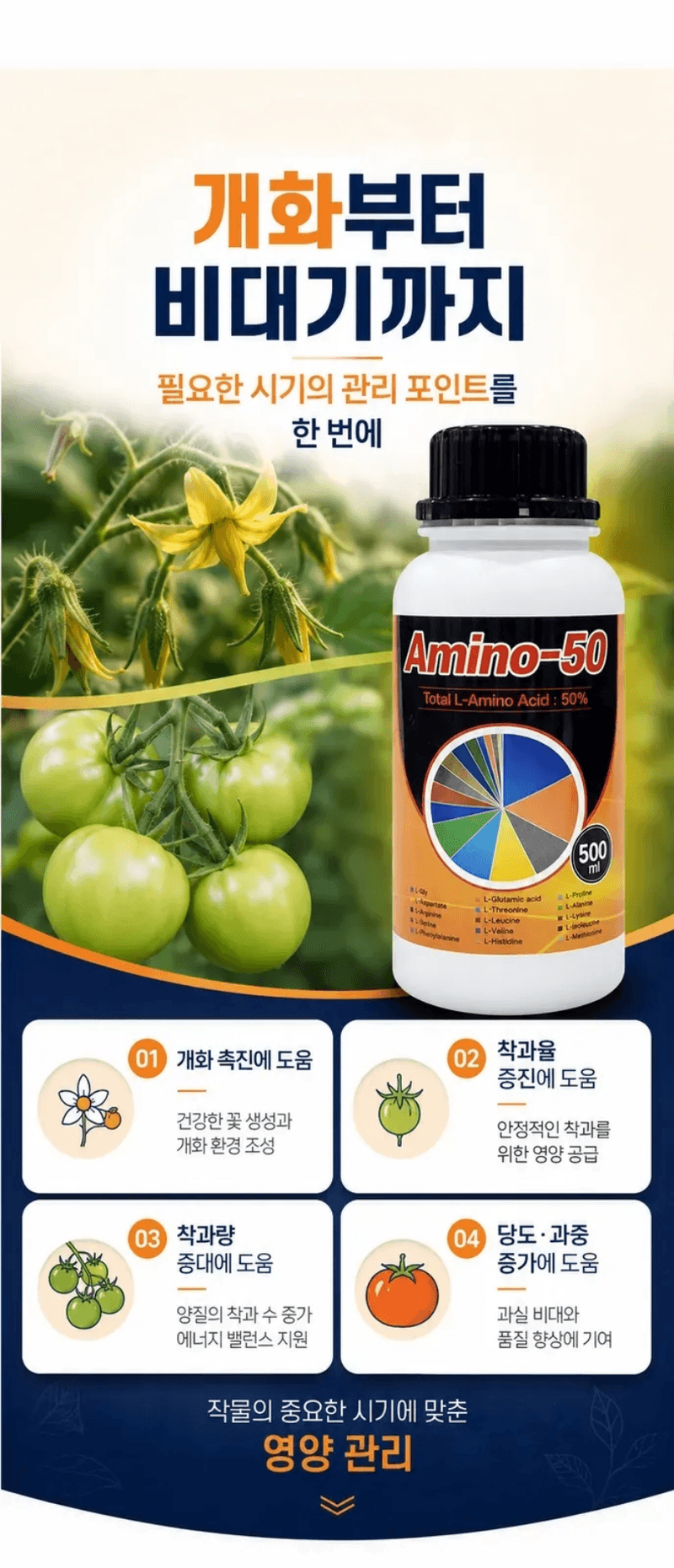 농업마켓365님의 장터 판매 상품 [아미노50 500ml 고농축 L-아미노산영양제 식물영양제 생육활력제] 첨부 사진