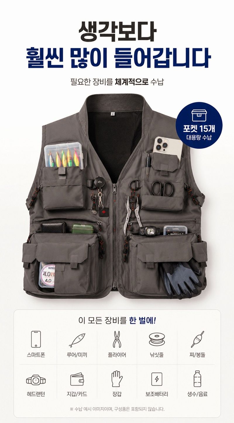 자두14488님의 장터 판매 상품 [다용도 작업조끼 낚시 등산 안전괸리자 멀티포켓 조끼] 첨부 사진