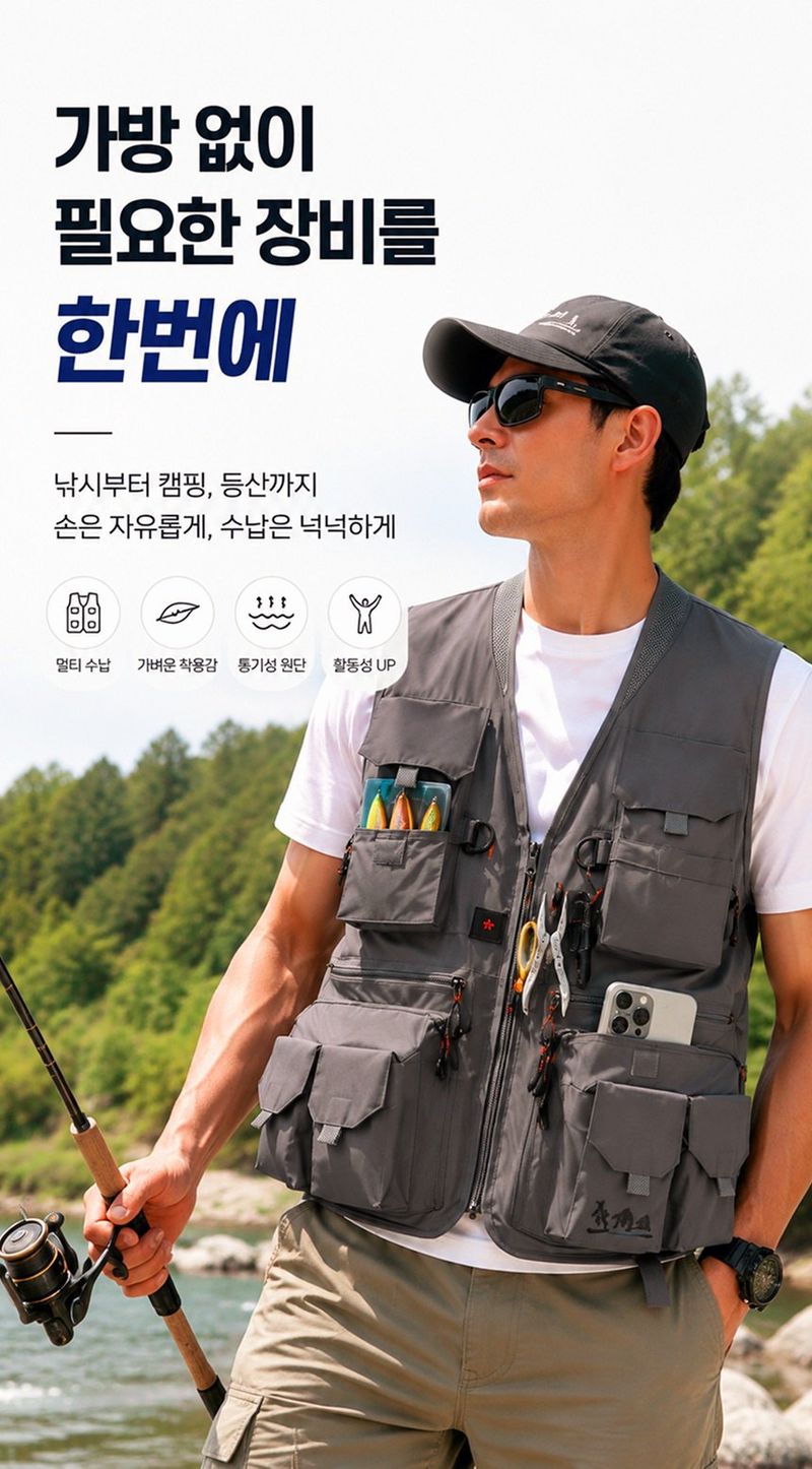 장터 상품 [다용도 작업조끼 낚시 등산 안전괸리자 멀티포켓 조끼] 썸네일