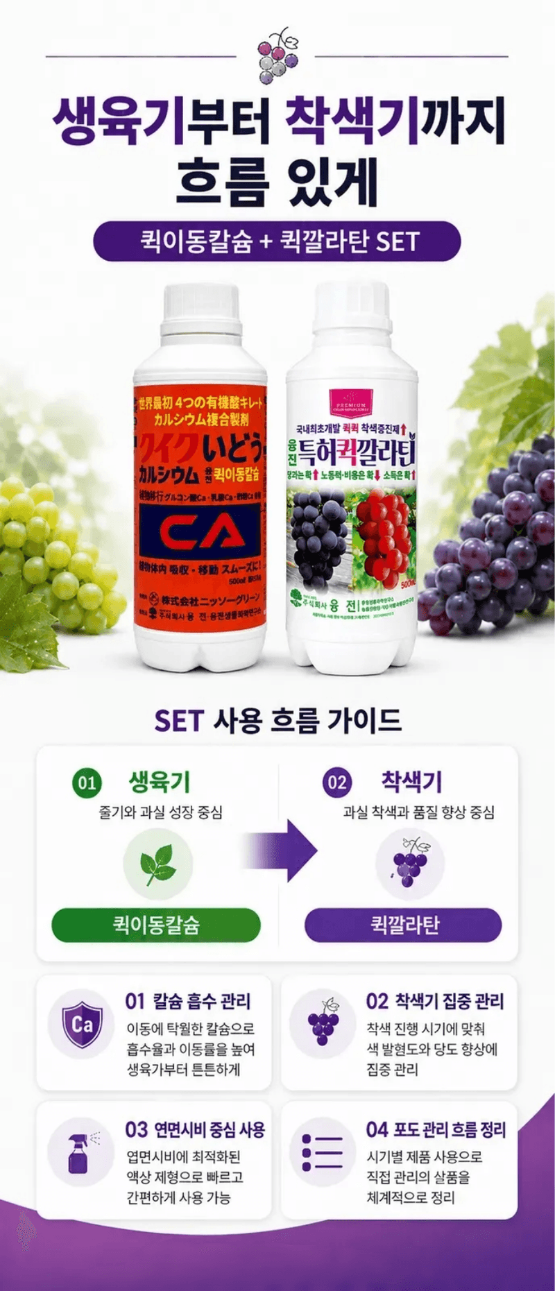 농업마켓365님의 장터 판매 상품 [포도 착색 칼슘관리 500ML SET 착색관리 칼슘해결 포도전용영양제 포도착색제] 첨부 사진