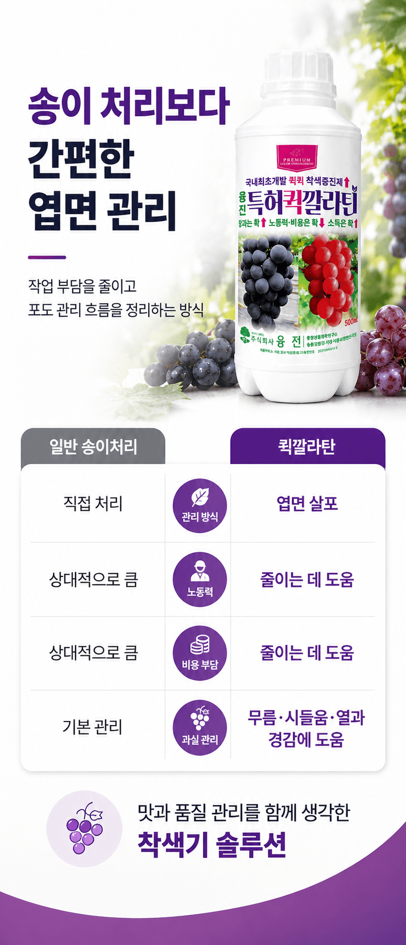 농업마켓365님의 장터 판매 상품 [포도 착색 칼슘관리 500ML SET 착색관리 칼슘해결 포도전용영양제 포도착색제] 첨부 사진