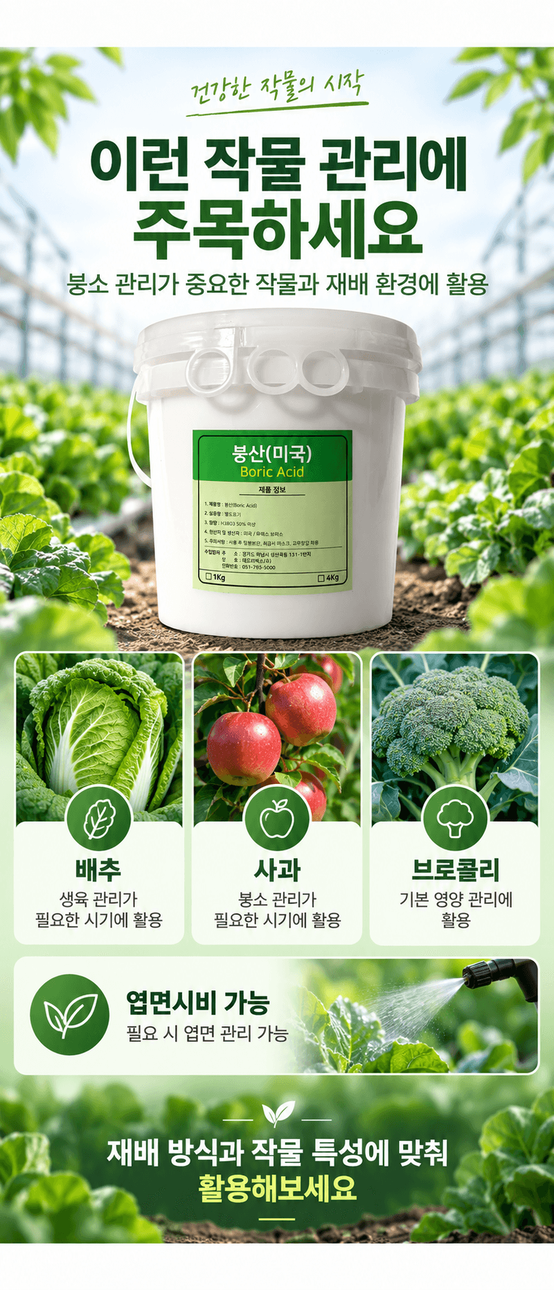 농업마켓365님의 장터 판매 상품 [U.S.Borax 미국산 고순도 붕산 50% 4KG/1KG 양액비료 관주비료 붕소결핍개선 붕소공급] 첨부 사진