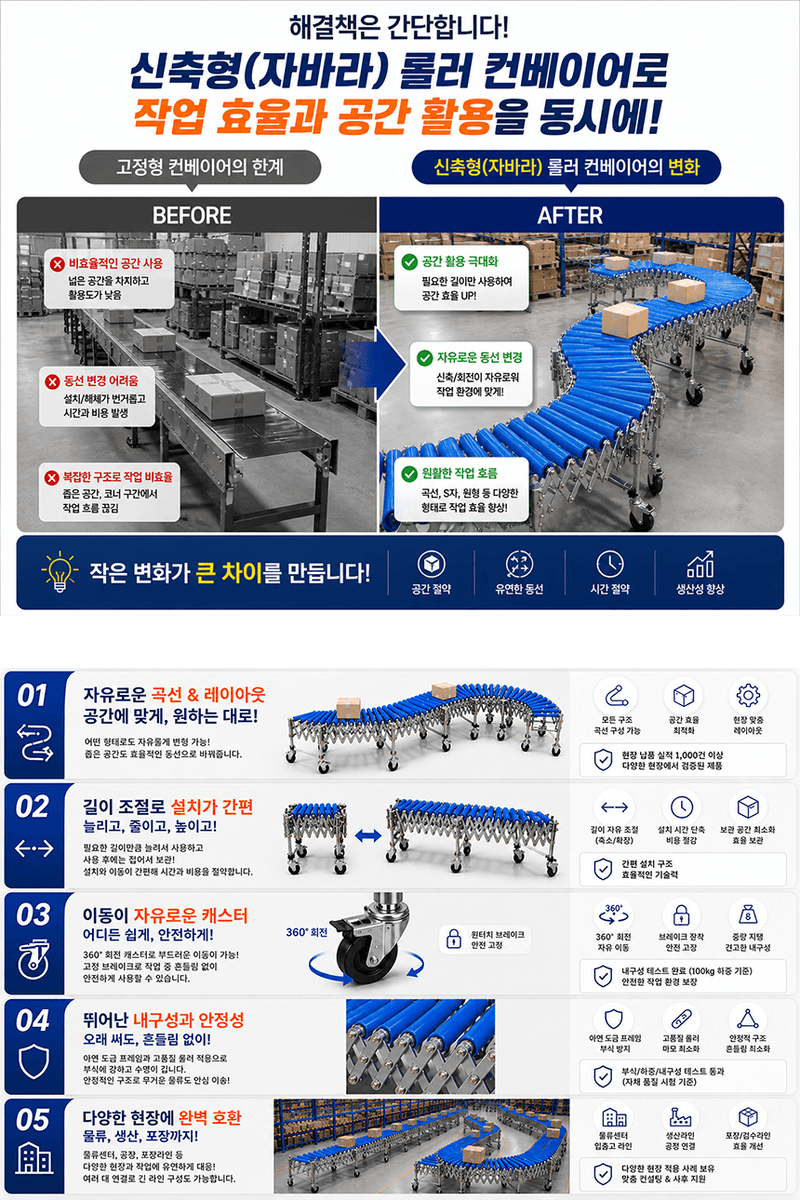 청호산업님의 장터 판매 상품 [자바라 컨베이어 CHF-50R 신축형 롤러컨베이어] 첨부 사진