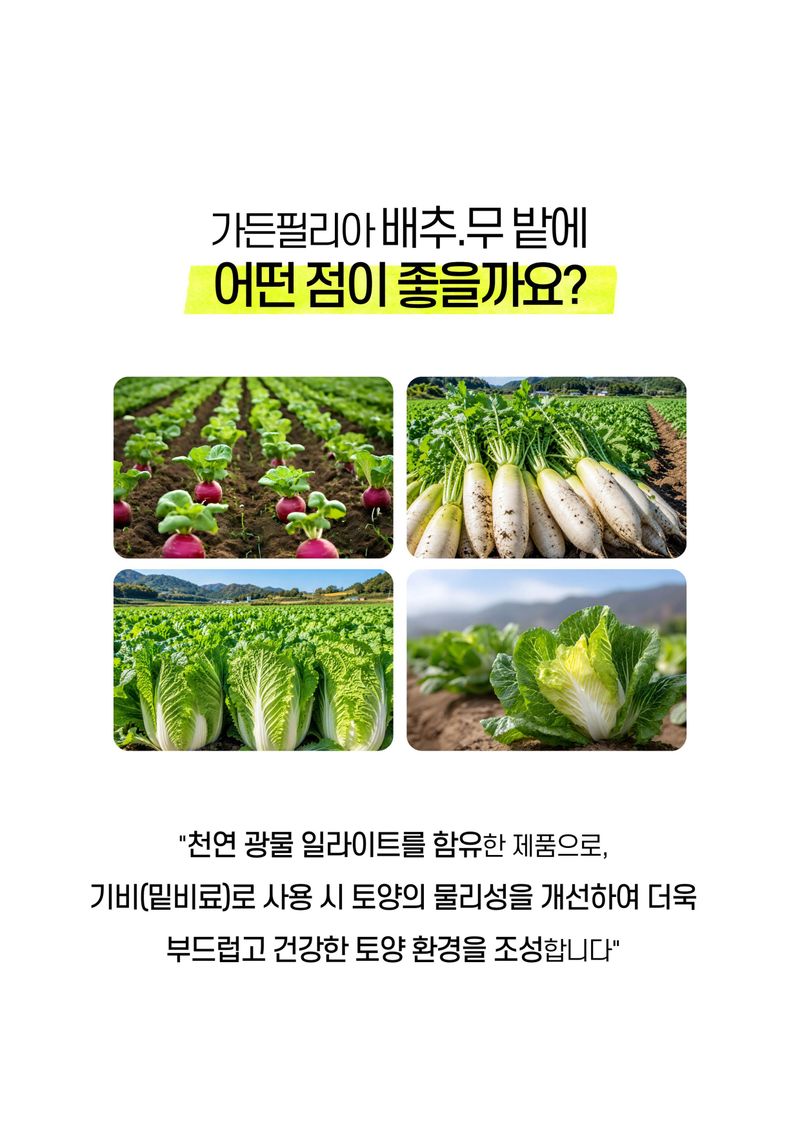 세종농자재센터님의 장터 판매 상품 [배추무밭에1kg 배추 무 비료 품질향상 도움 칼슘 유황 함유] 첨부 사진