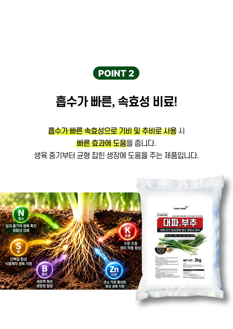 파머스케어님의 장터 판매 상품 [가든필리아 대파부추2kg 쪽파 비료 초기 잎성장 품질향상 도움 유황 복합비료 ] 첨부 사진