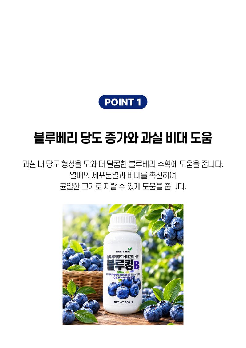 세종농자재센터님의 장터 판매 상품 [가든필리아 블루킹B 500ml 2병 블루베리 인산가리 비료 당도향상 수확량증가 비대 생육 성장 영양제] 첨부 사진
